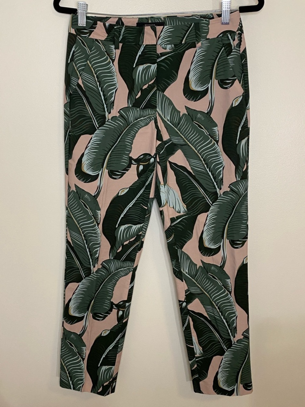 Weekend MaxMara Cotton Pink & Green Tropical Leaf Cigarette Cropped Trousers 6